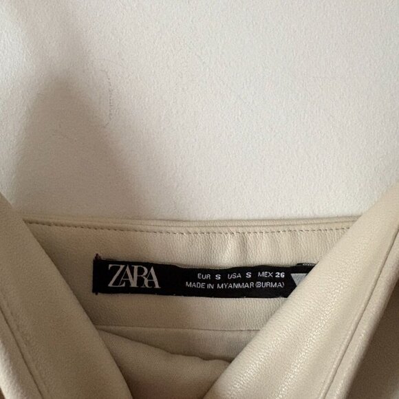 Zara Soft Faux Leather Midi Maxi Dress Ecru White Size Small - Picture 8 of 9